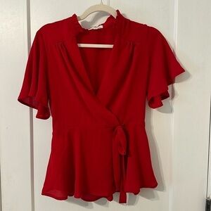 NWOT Red Faux Wrap Top!